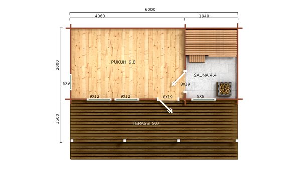 Sauna 26 Mod  hirsikehikko + 1 LISÄHIRSIKIERTO KAUPAN PÄÄLLE! YKSITTÄISKAPPALE!