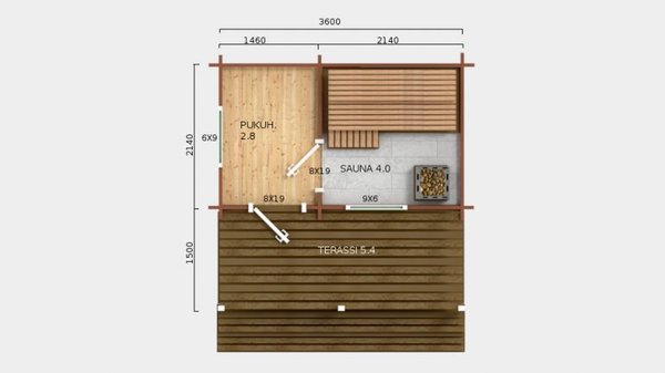 Sauna 12 Modernin hirsikehikko 95mm hirrellä valmiiksi PYSTYTETTYNÄ!  ALE!